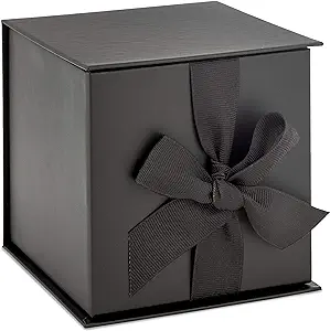 Hallmark Small Gift Box with Bow and Shredded Paper Fill (Black 4 inch Gift Box) for Weddings, Graduations, Birthdays, Father’s Day, Groomsmen Gifts, All Occasion