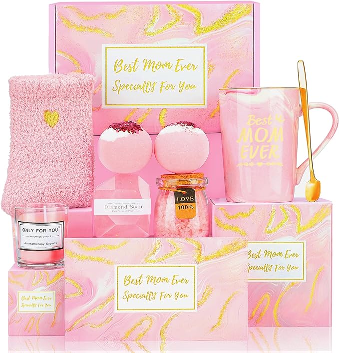 Mothers Day Gifts Box Set Pink Unique Birthday Gift Basket for Moms Women from Daughter Son Mother’s Day Gift Ideas for Grandma Wife Mother in Law Best Mom Ever Gifts for Mom Who Have Everything